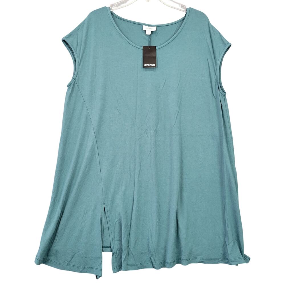 Avenue Split Side Blue Teal Sleeveless Tunic Shirt NEW Stretch Women Size 16 Top